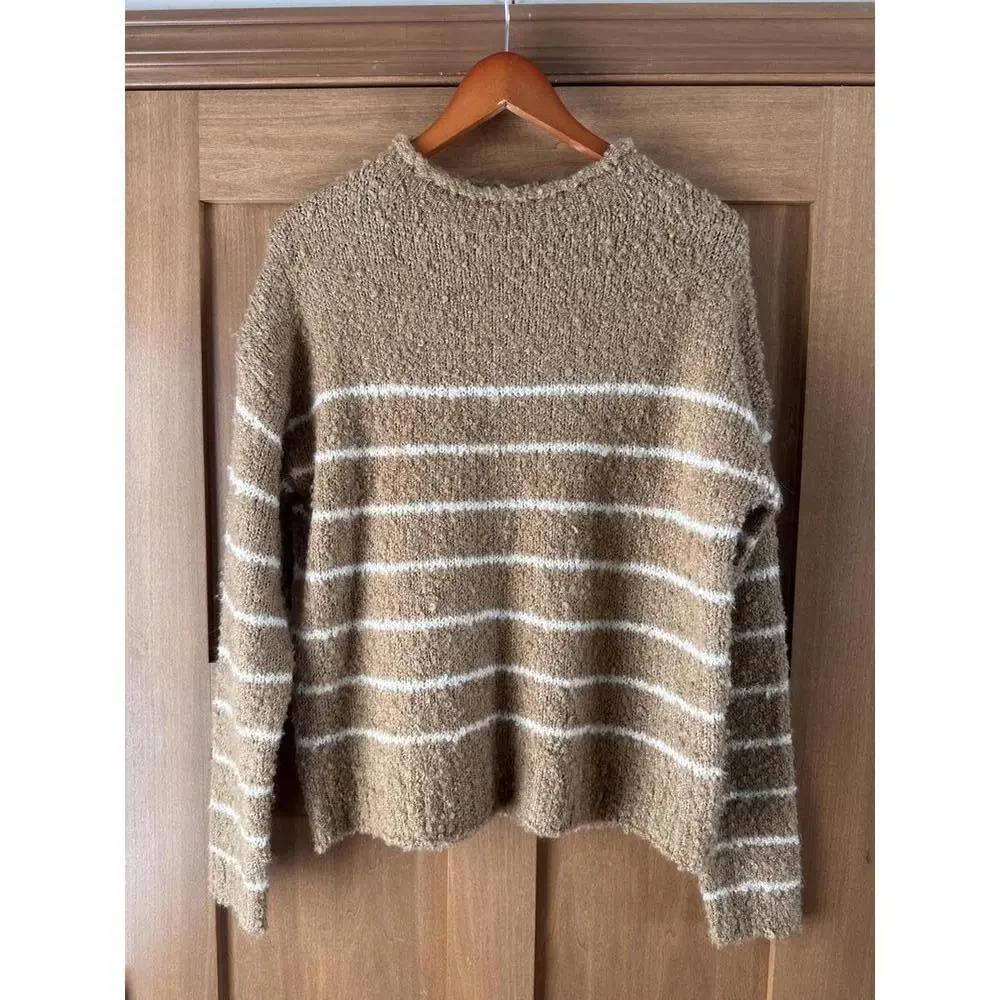 NWOT J.Crew Bouclé Striped Rollneck Sweater Wool/Alpaca Camel Neutral Women’s XS